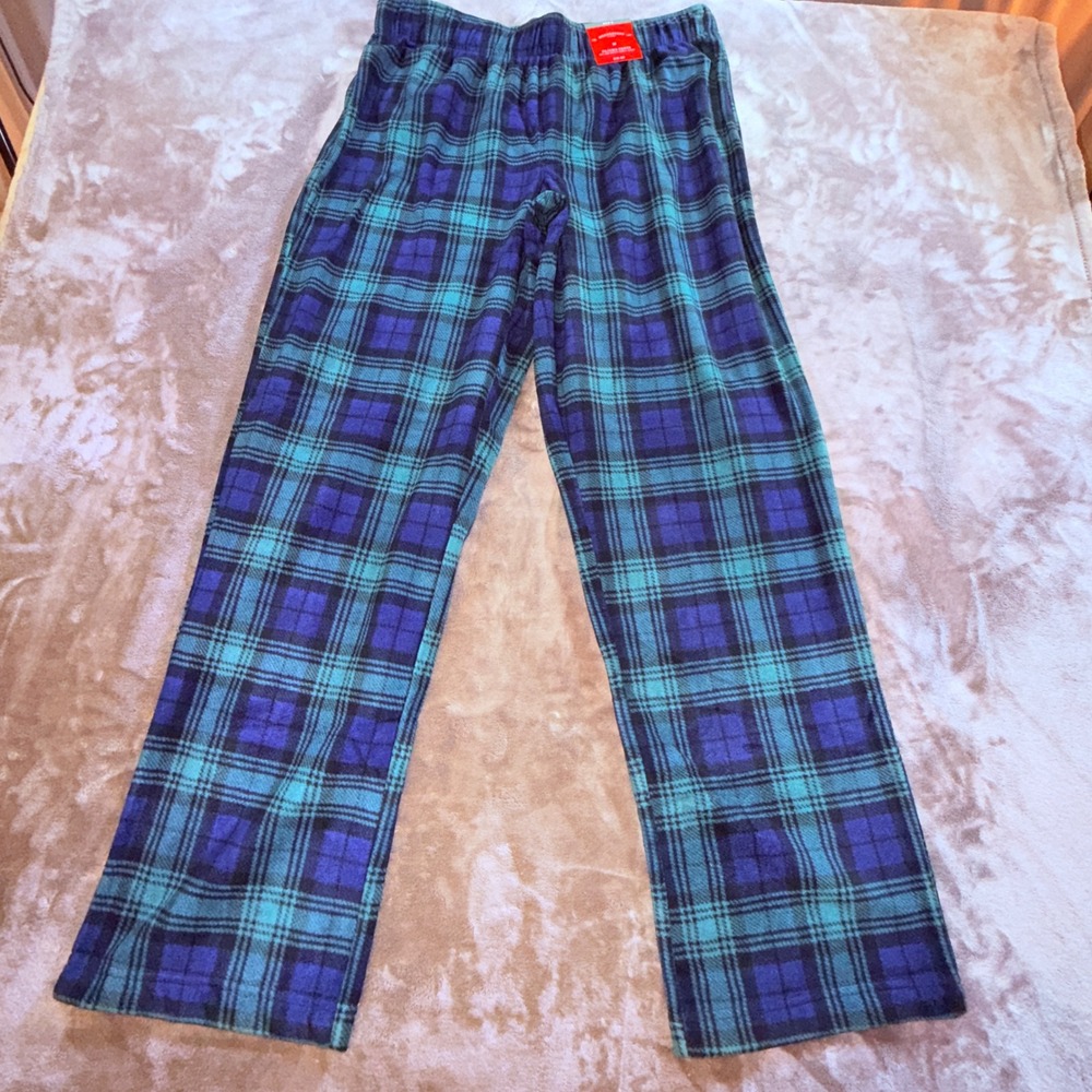 Wondershop Pajama Pants Men Medium Navy Teal Plaid New Fleece Sleep Bottoms